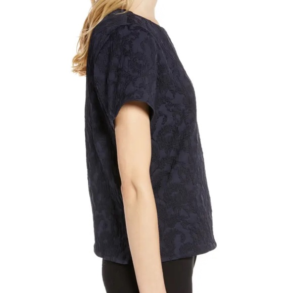 Halogen Navy Jacquard short sleeve Top - Picture 3 of 11